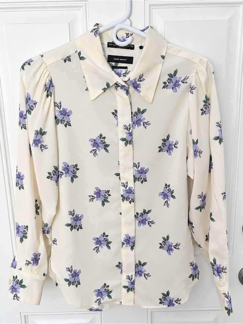 Isabel Marant Cream Button-Down Shirt with Lavender Floral Print XS/EU 32